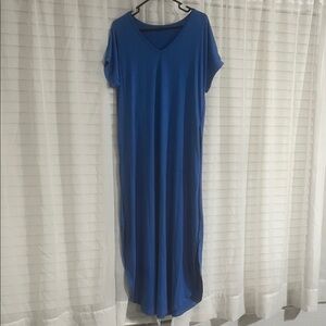 V-Neck Blue Maxi Dress
